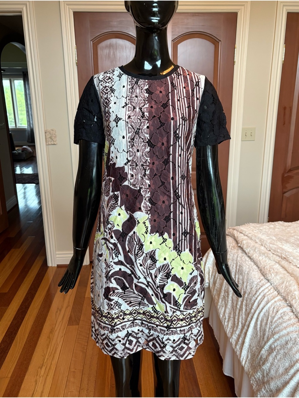 Y2K Hale Bob Mixed Print Lace Shift Dress